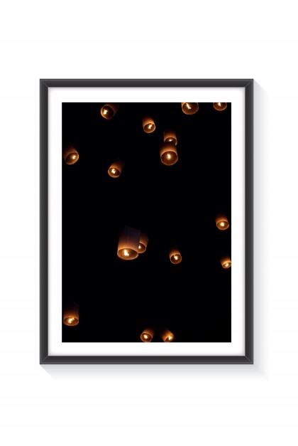 Poster with frame Flying Lantern - Thailand By Emmanuel Catteau